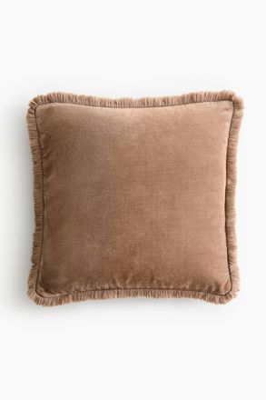H&M Kissenh&uuml;lle aus Samt mit Fransen - Beige