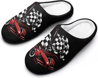 Generic Car Racing Checkered Flag Funny Mens Cotton Slippers Soft Non-Slip Rubber Sole House Slipper Indoor Outdoor