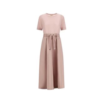 Herno Midi Dresses, female, Pink, Size: XL Gathered-Waist Midi Dress