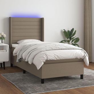 vidaXL Cama Box Spring Colch&oacute;n Y Luces Led Tela Gris Taupe 100x200 Cm Vidaxl