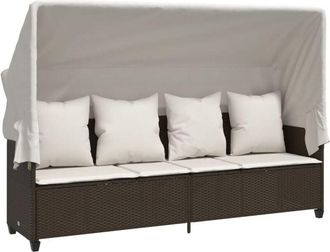 vidaXL Vidaxl - Tumbona Con Capota Y Cojines Rat&aacute;n Sint&eacute;tico Marr&oacute;n