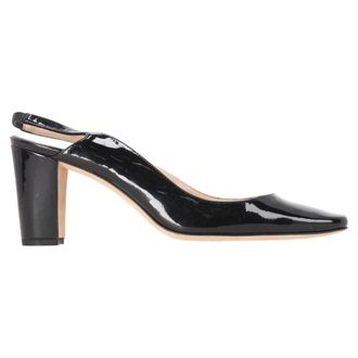 Manolo Blahnik Almond-Toe Slingback Pumps in Black Patent Leather