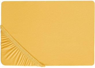 Beliani S&aacute;bana De Algod&oacute;n Amarillo Mostaza 160 X 200 Cm Ajustable Bordes El&aacute;sticos Janbu