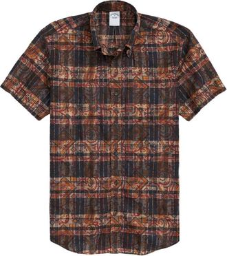 Brooks Brothers Bedrukt Indiaas Madras Sportshirt met Korte Mouwen en Button Down Kraag - Heren - Korte mouwen Overhemden - Veelkleurig - M - Katoen - Overhemden