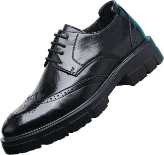 Generic Men Height Increasing Dress Shoes Retro British Style Leather Elevator Oxfords for Wedding Business Casual Wear(8.5) Black