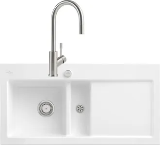 Villeroy & Boch Villeroy&boch - Villeroy Et Boch Subway Pure 60 Fregadero Desag&uuml;e Derecho Desag&uuml;e Autom&aacute;tico + Grifo De Cocina Umbrella Flex De Acero Macizo