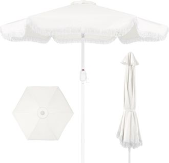 Best Choice Products 7.5ft Fringe Market Umbrella - Boho Patio Sunshade w/ Tilt, UPF50+