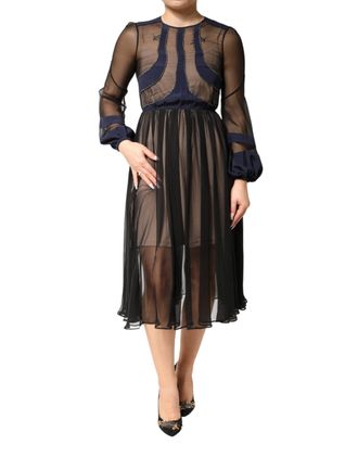 N&deg;21 N.21 Long Sleeves Sheer Silk Sheath A-line Midi Womens Dress (Pre-Owned)