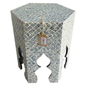 Wanderlust Deco Mesa auxiliar de madera y capiz gris 45x40x50h cm
