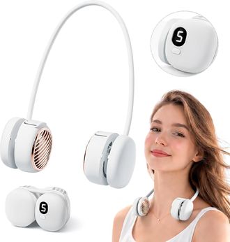 OEM Ventilador De Cuello Recargable Con 5 Velocidades, Pantalla Led Y Dise&ntilde;o De Turbina Ideal Para Viajes, Ejercicio Y Uso En La Oficina (blanco)