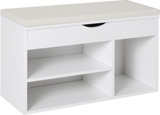 HOMCOM Banco Zapatero Con Asiento Zapatero De Entrada Recibidor Moderno Con Caj&oacute;n Estantes Abiertos Y 1 Coj&iacute;n Para Pasillo 80x30x47cm