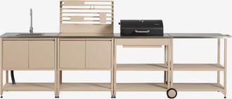 Sklum Cocina Modular De Exterior De 4 Piezas Con Fregadero, Panel Organizador, Carro Y Barbacoa De Carb&oacute;n En Acero Savona Sklum