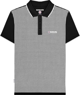 Lambretta Heren Gingham poloshirt met all-over print (Zwart)