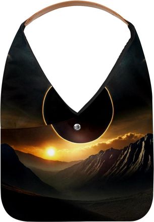 Generic Black Space Sky Background with Solar Eclipse (3) Reusable Lightweight Grocery Bags - Foldable Into Compact Pouch, Washable & Sturdy, Multipurpose for