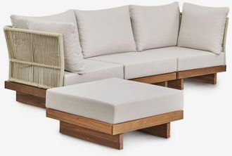 Sklum Sof&aacute; Modular De Jard&iacute;n De 3 Piezas Con 2 Sillones Esquineros Y Puff En Madera De Acacia Dailin Sklum