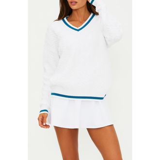 Beach Riot Montana Contrast Detail Cable Sweater in Birdie Blue at Nordstrom, Size X-Large