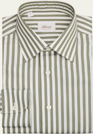 Brioni Mens Cotton Candy Stripe Point Collar Dress Shirt
