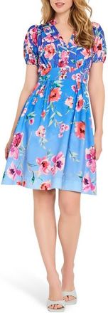 Tahari by ASL Floral Fit & Flare Dress in Peri Floral at Nordstrom, Size 10P
