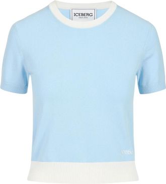 Iceberg T-shirt met ronde hals - Dames - Ronde hals truien - Blauw - XS - Katoen - Truien & Vesten