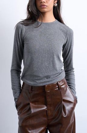 Topshop Long Sleeve Rib Top in Grey at Nordstrom, Size X-Small