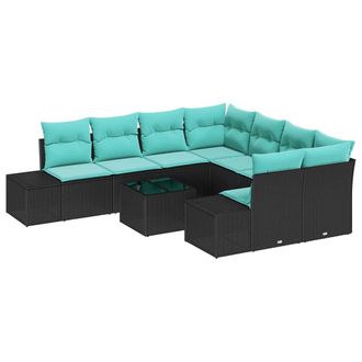 vidaXL Conjunto De Sof&aacute; De Jard&iacute;n 9 Uds. Negro Rat&aacute;n Sint&eacute;tico Vidaxl
