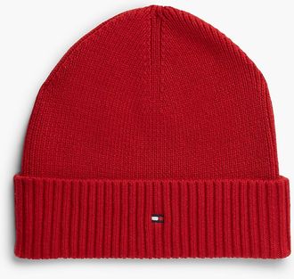 Tommy Hilfiger Mens Cotton-Cashmere Blend Beanie - Medium Red