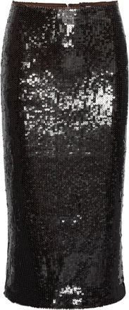 Rotate Sequins Fitted Back-Slit Midi Skirt