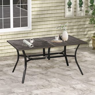 OUTSUNNY Garden Table with Parasol Hole for Patio, Deck, 150 x 96 x 73cm in Brown | Size: 150 x 96 x 73 cm