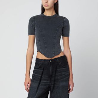 Balenciaga Washed black corset-style T-shirt