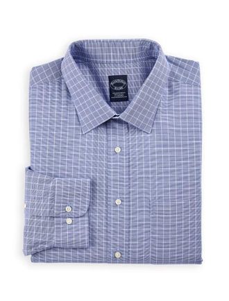 Brooks Brothers Big & Tall Non-Iron Windowpane Dress Shirt in Blue at Nordstrom, Size 18.5 - 36