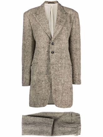 Comme Des Garçons 1990s longer blazer two-piece suit - women - Wool/Cotton - M - Neutrals