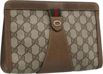 Gucci Pre-owned Vintage GG Canvas Clutch - Dames - Vintage Clutch - Beige - ONE Size - Leer - Vintage