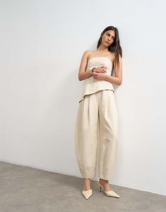 Topshop Pantaloni sartoriali bombati color pietra con fondo grezzo in coordinato-Neutro