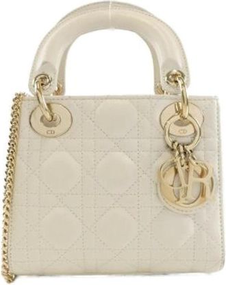 Dior Pre-owned Lady Dior Mini Lambskin Shoulder Bag - - Pre-owned - Donna - Beige - ONE SIZE