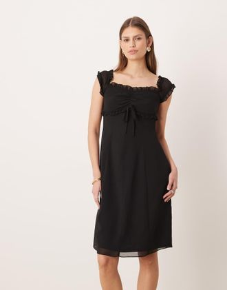 Motel Watimu - Vestito midi in chiffon nero con spalle scoperte
