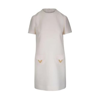 Valentino Short Dresses, female, White, Size: 2XS Vlogo Signature Wool And Silk Dress