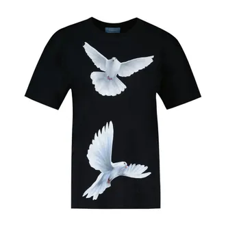 3.Paradis Unisex Bird-Print T-Shirt Black Cotton