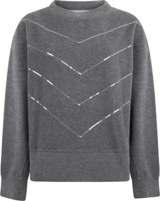 PESERICO Trui met Pailletten en Ronde Hals - Dames - Sweatshirts - Grijs - L - Pailletten - Hoodies & sweatvesten