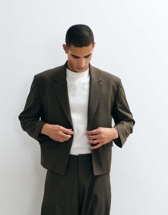 Asos Giacca da abito squadrata marrone con stampa a quadri