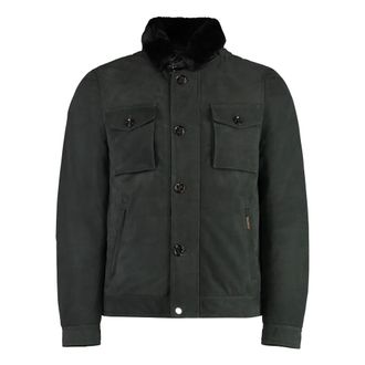 Moorer Winter Jackets, male, Green, L, Suede Jacket with Removable Fur Collar