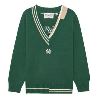 Mitchell & Ness Branded Contrasting V-Neck Sweater Green MNHLAWTOKJ011-GRN