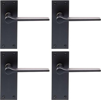 Loops 4x PAIR Flat Straight Handle on Slim Latch Backplate 150 x 50mm Matt Black