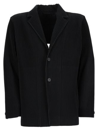 Homme Pliss&eacute; Issey Miyake Structured Black Jacket With Classic Lapel And Pleated Texture