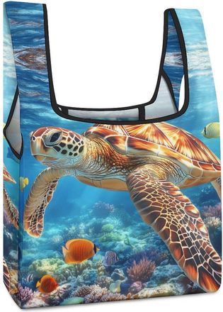 Generic Turtle Ocean Undersea Shopping Bag Reusable Grocery Tote Bag Foldable Handbag for Travel Picnic