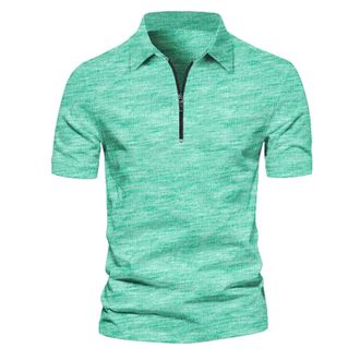 Generic Mens Polo Shirts Short Sleeve Tops Mens Casual Henley Tops Fashion Lapel Zipper Short Sleeved T Shirt for Work Business Holiday Outdoor Walking (Mint 