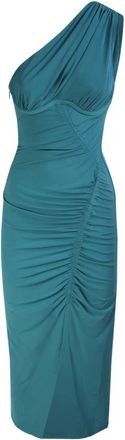 Self Portrait One-Shoulder Ruched Midi Jurk - Dames - Casual kleedjes - Groen - S - Kleedjes
