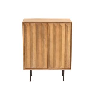 Miliboo Aparador De Madera Maciza De Mango Con Grabados Y Metal Negro, 2 Puertas 70 Cm Agra