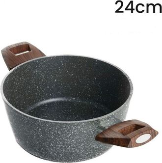 Trade Shop TrAdE Shop Traesio - Casseruola Con 2 Manici Legno Pentola Antiaderente Antigraffio Per Induzione Da &oslash;16 A 24cm - -diametro 24cm