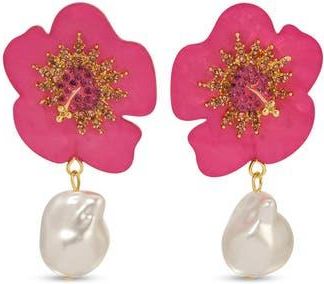 Eye Candy Los Angeles Flower Faux Pearl Drop Earrings in Gold at Nordstrom Rack