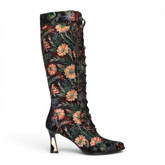 Laura Vita Laura Vita Zwarte Victoriaanse Bloemenleren Kniehoge Laarzen voor vrouwen - Oanelo-02